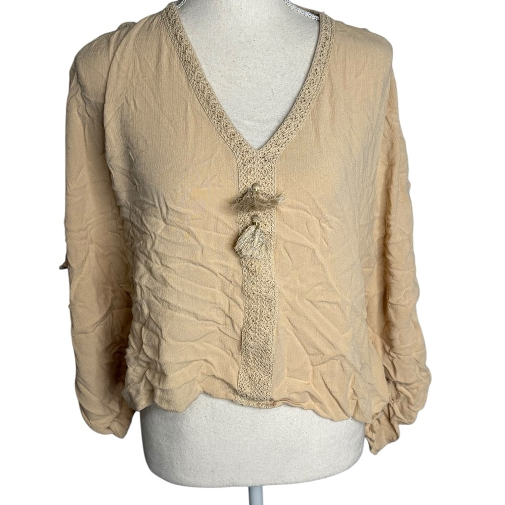 Lilly Pulitzer‎ Peach Cold Shoulder Crochet Trim Tassel Blouse S/M